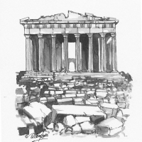 Educational illustrations - history. Watercolour illustration of the Acropolis Illustration of the Acropolis in Athens