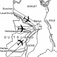 Educational illustrations - history. Pen and ink line drawing of the air bridge corridor into Germany at the end of WWII Illustration of air bridge corridor