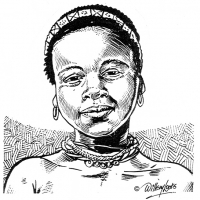 Educational illustrations - history. Pen and ink line drawing of a Zulu girl Illustration of a Zulu Girl