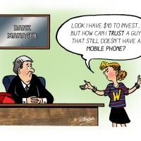 Digital - funny cartoon of girl and a bank manager