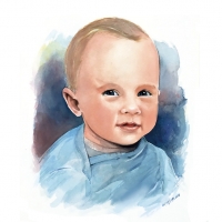 Watercolour portrait of a little boy