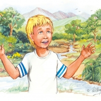 Watercolour - boy at a river