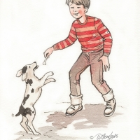 Watercolour - boy and dog