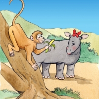 Watercolour - rhino and baboon